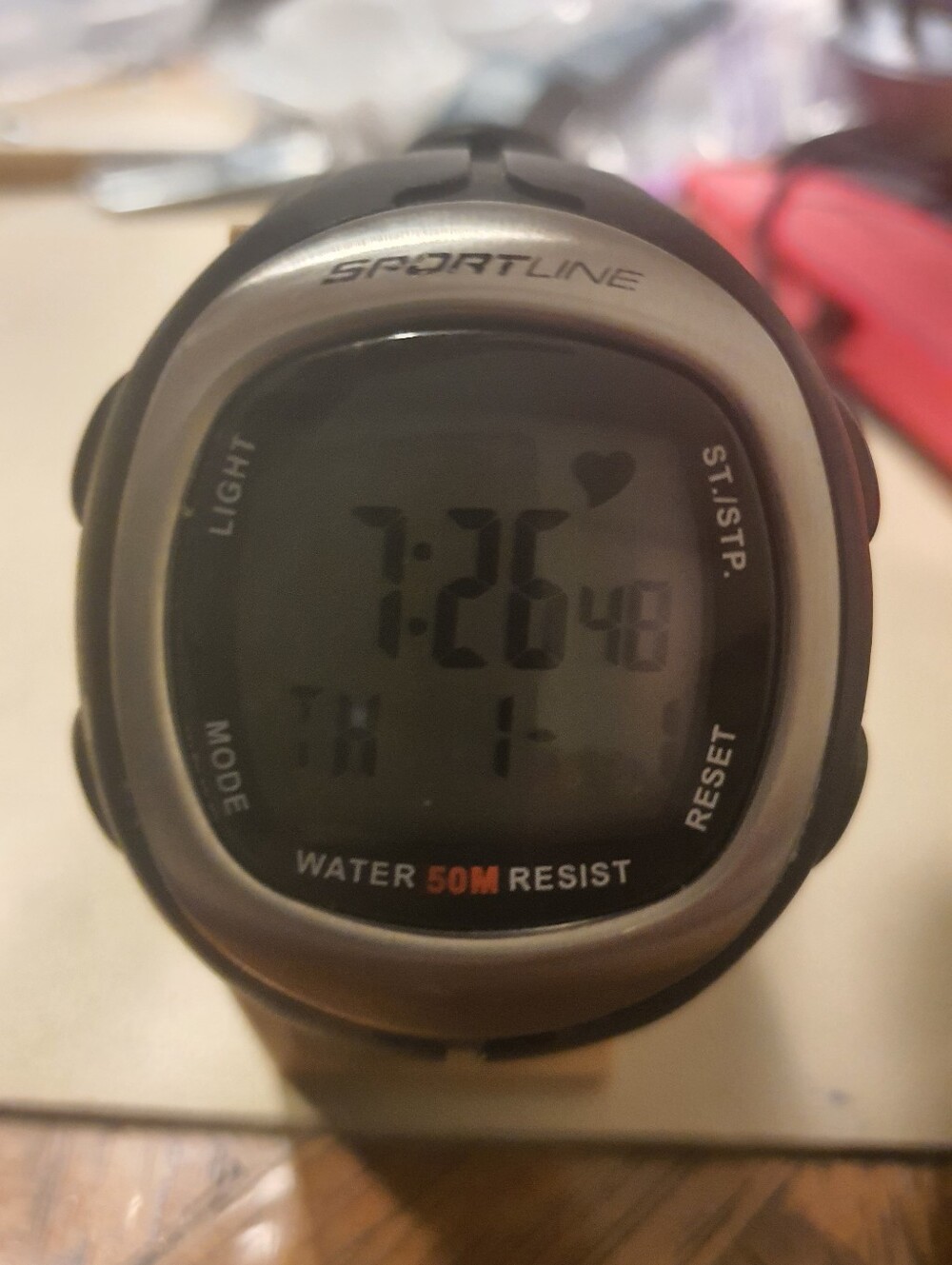 10/$20 Sportline 4964 Silver/Black Digital Alarm Chrono Heart Rate Unisex Watch